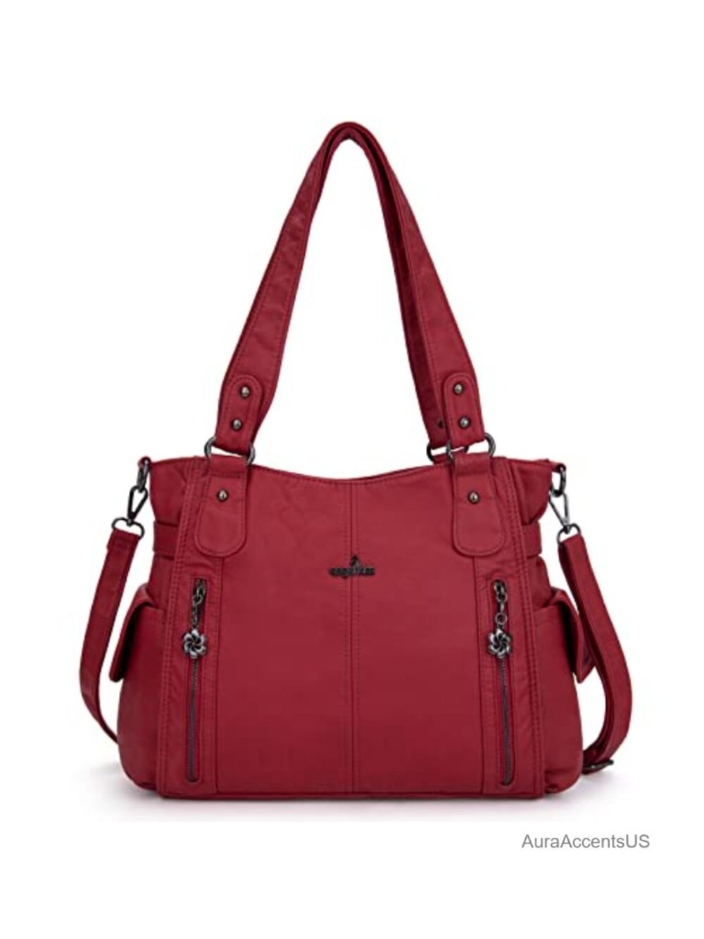 Washed PU Leather Hobo Bag Shoulder Crossbody Tote Women